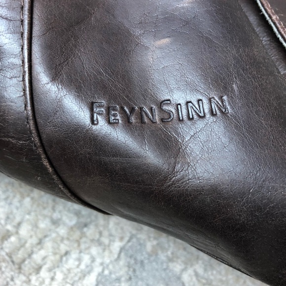 feynsinn Brown Leather Duffle Weekend Bag Zippers - Picture 15 of 16